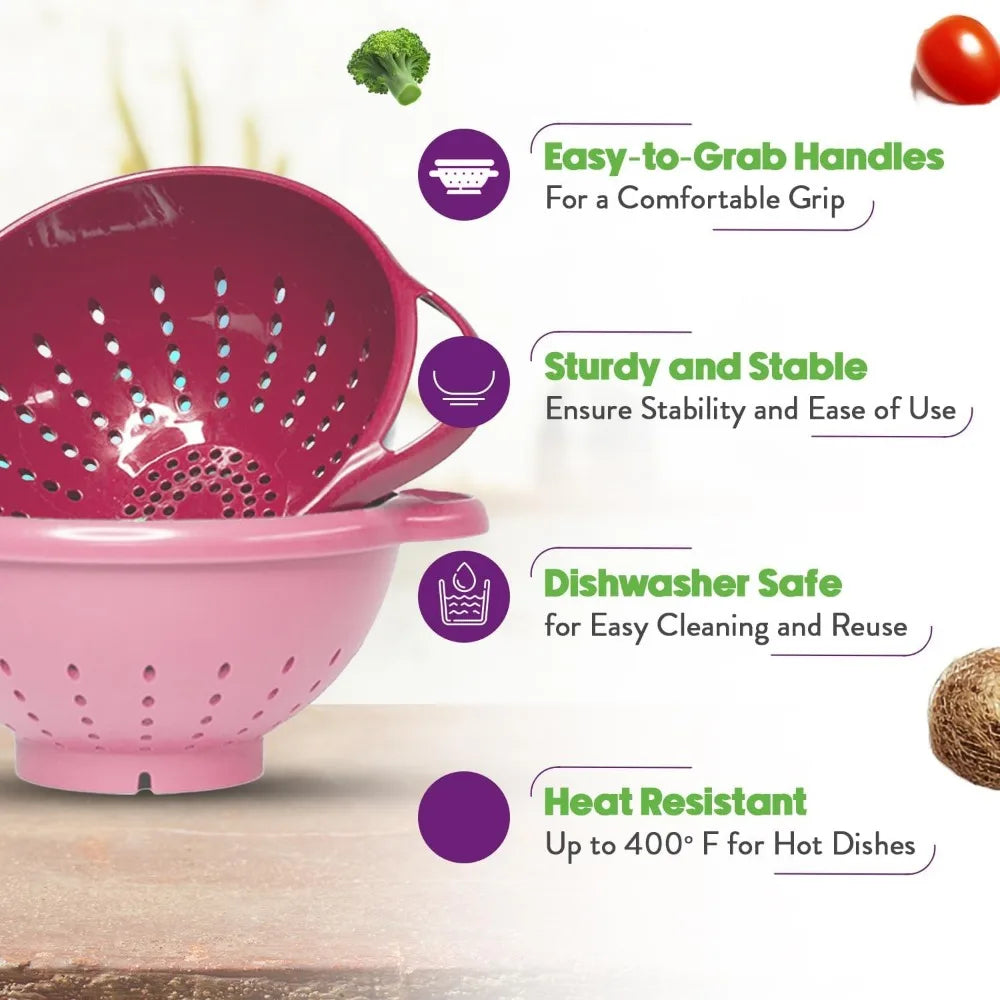 2-Piece Mini Colander Berry Baskets With Handles - Food Strainers For Kitchen - Small Colander For Berries, Strawberry & Grape