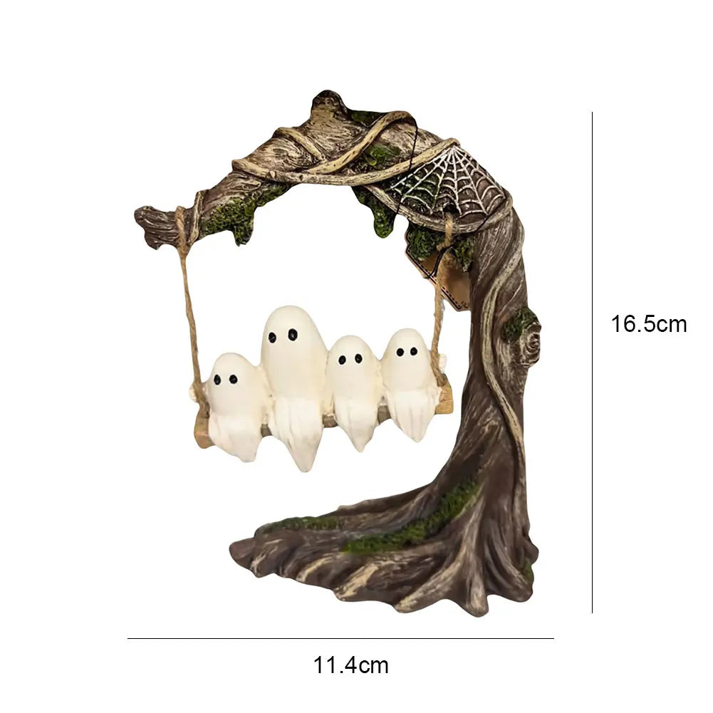 Halloween White Ghost Sculptures Funny Tree Hanging Ornaments White Ghost Swing Decorations for Tabletop Centerpiece
