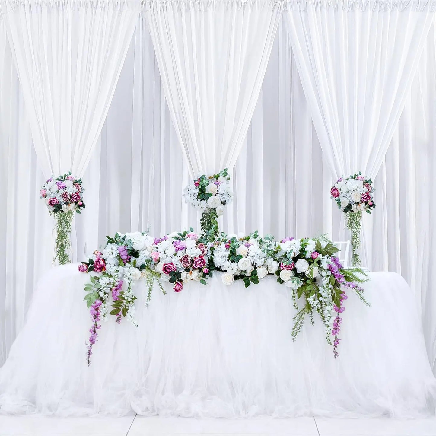 20x10 ft Wrinkle Free White Backdrop Curtains for Parties, Polyester Photo Backdrop Drapes 4 Panels 5x10ft for Wedding Birthday
