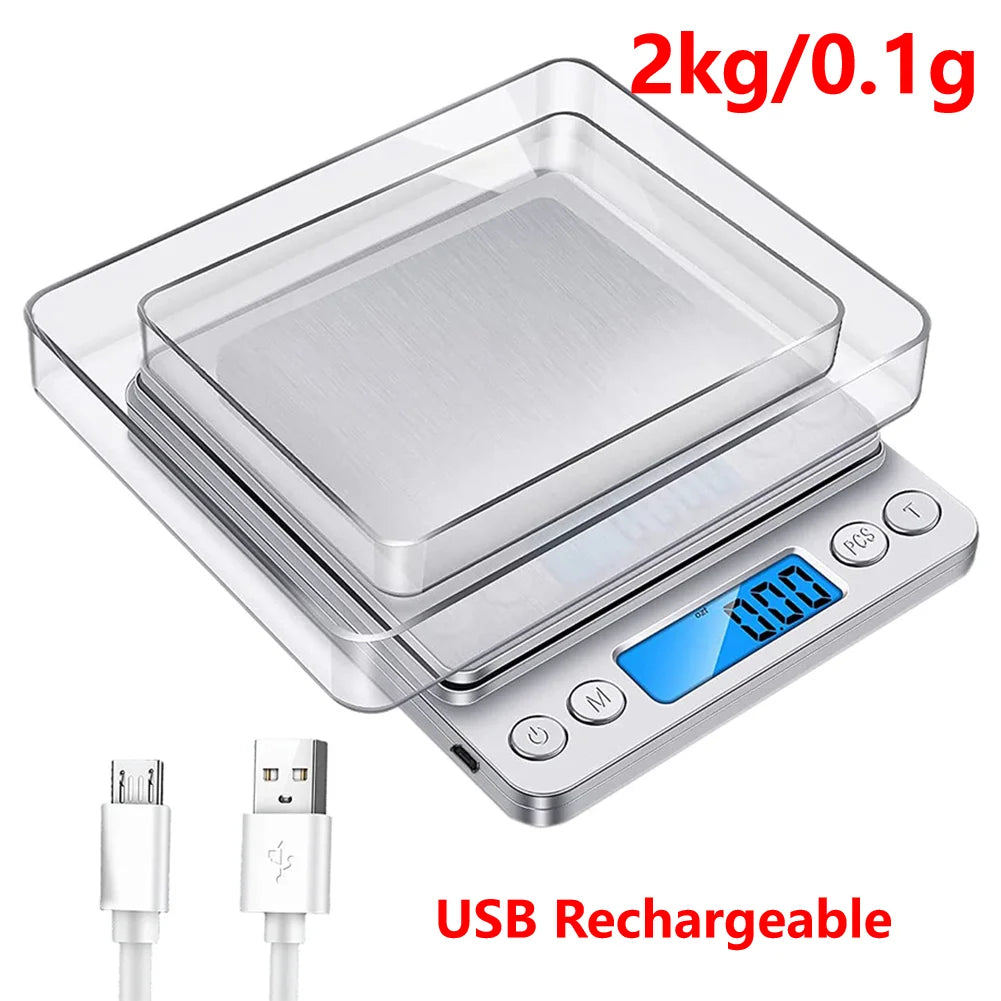 10kg Kitchen Digital Scale USB Charging LCD Display Stainless Steel Electronic Scales Jewelry Food Snacks Weighing Baking Tools