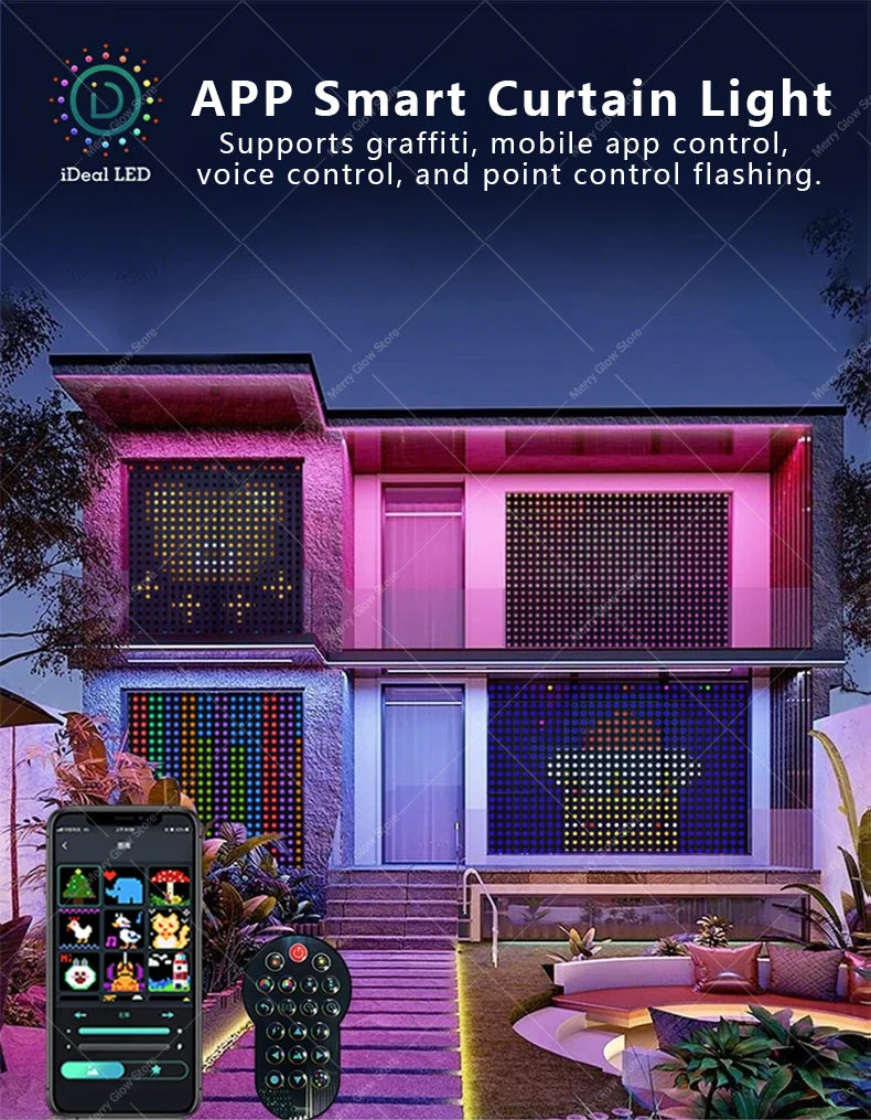 400LEDs Curtain Light String RGB String Lights APP Remote Control Music Sync USB Plug Curtain Light for Room Curtain Decorations