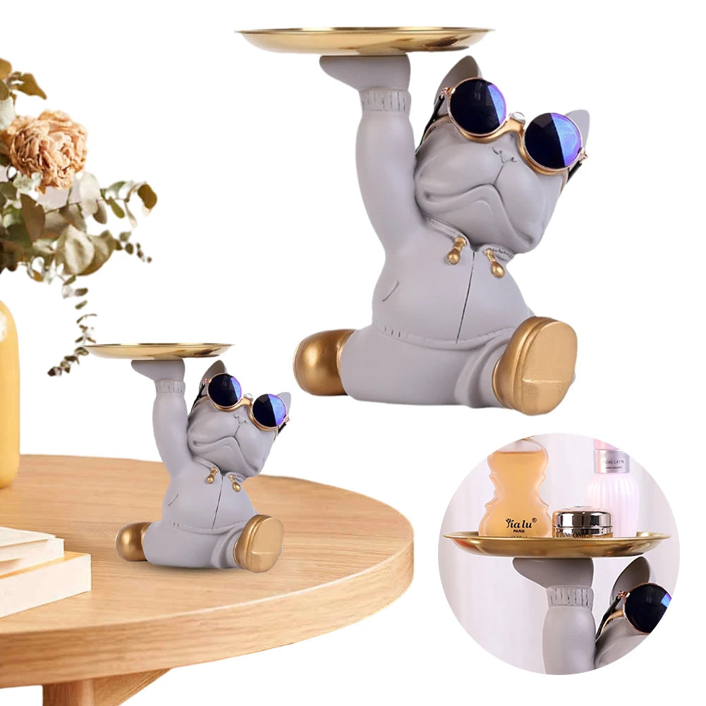 Pitbull Key Storage Tray Resin Crafts French Bulldog Widget Plate Versatile for Living Room Hallway Home Decoration
