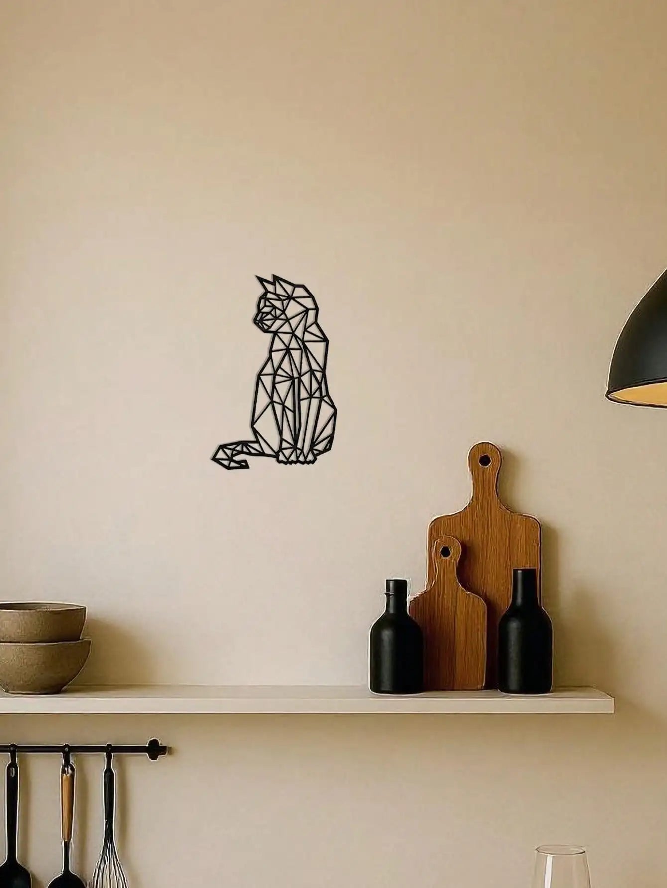 Boho Chic Wrought Iron Cat Wall Art – Modern Geometric Metal Cat Decor, Handcrafted 3D Wall Hanging Sculpture for Home