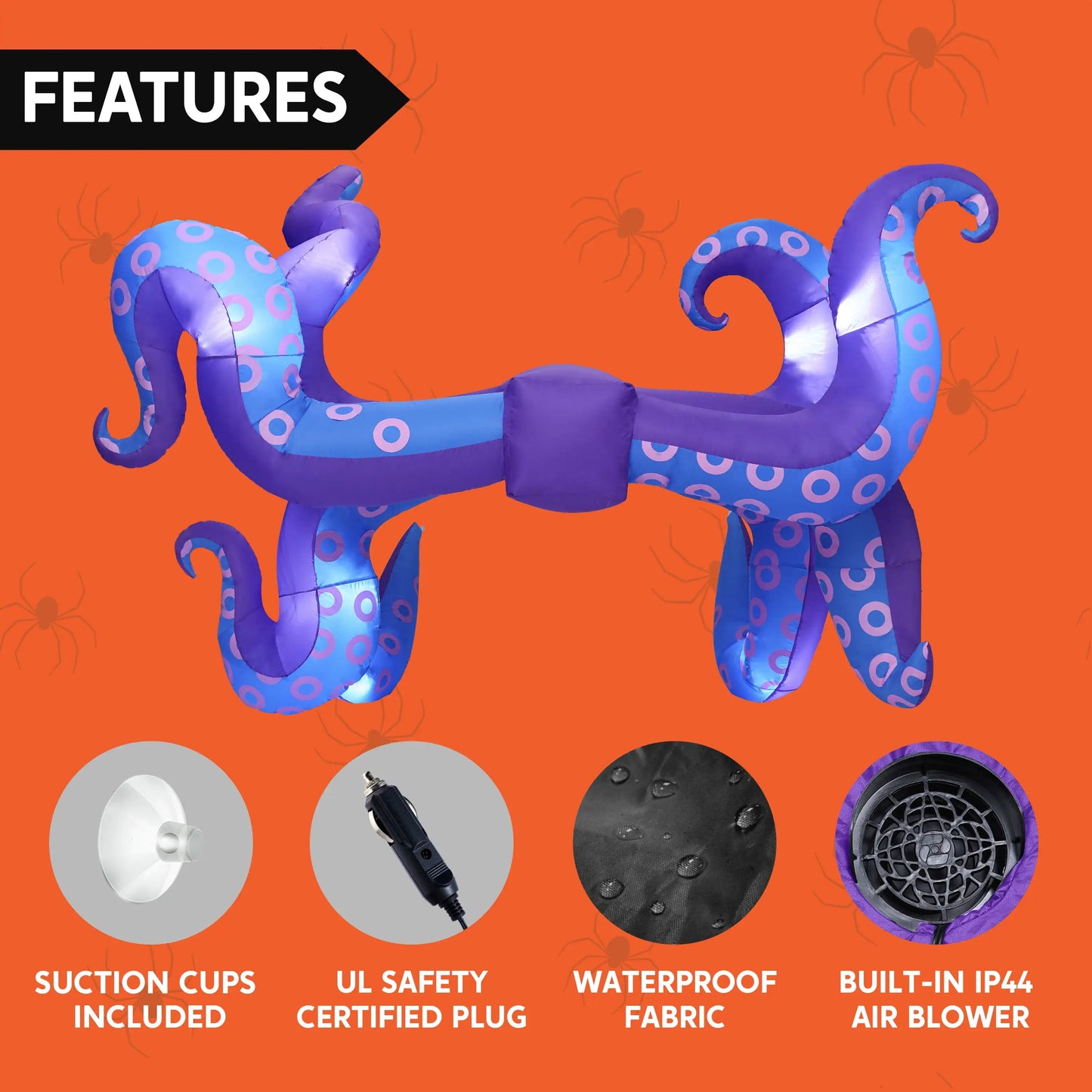 Joyfy 8 pcs Halloween Inflatable Octopus Tentacles Decoration Octopus Tentacles with Built-in LED Light for Halloween Party