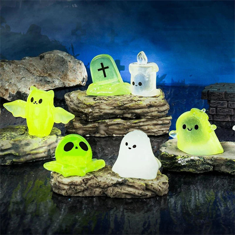 Cartoon Noctilucent Halloween Pumpkin Ghost Small Ornaments Creative Resin Crafts Creative Model DIY Home Decoration Accessories