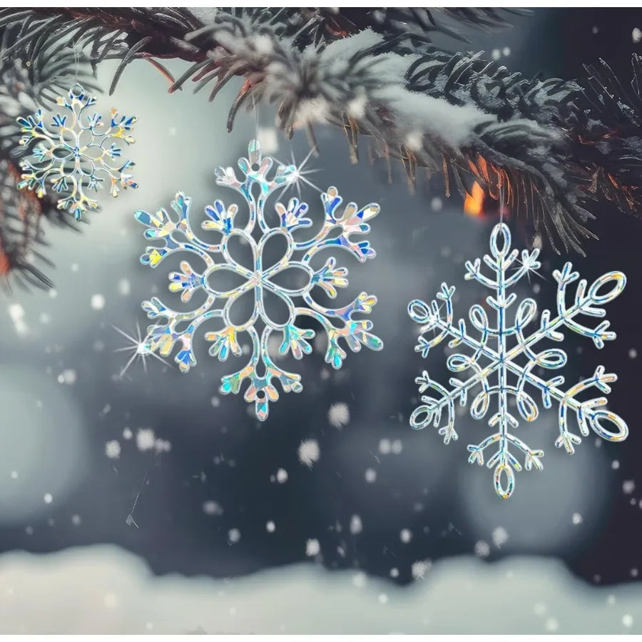 36 Pack Christmas Ornaments Snowflakes Decorations Iridescent Plastic Snowflakes Hanging Decorations for Winter Holiday Christm