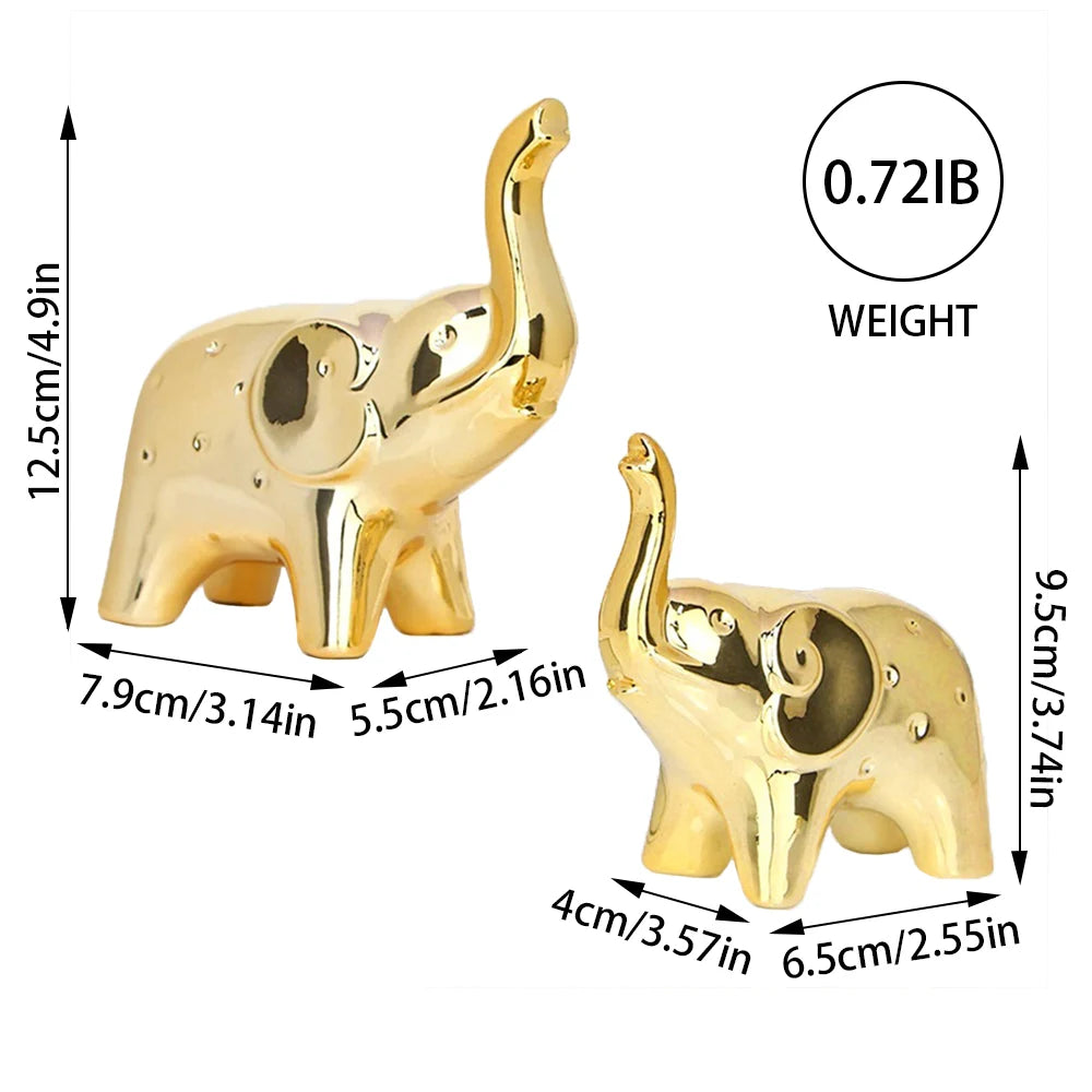 A Pair Golden Resin Elephant Sculpture Craft Elegant Elephant Trunk Sculpture Lucky Wealth Figurine Crafts Ornaments Home Decor