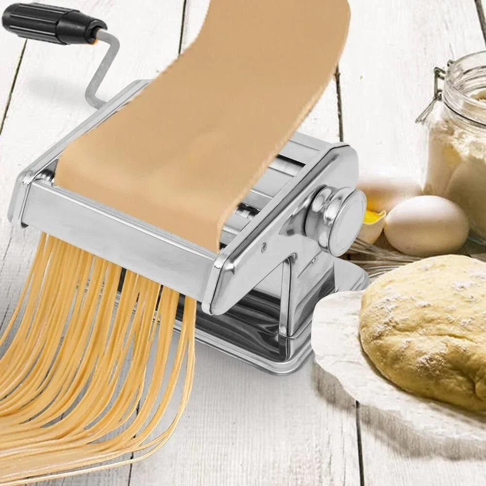 Stainless Steel Pasta Maker Machine Adjustable Noodle Dumpling Press with Two Cutters Multifunctional Kitchen Appliance