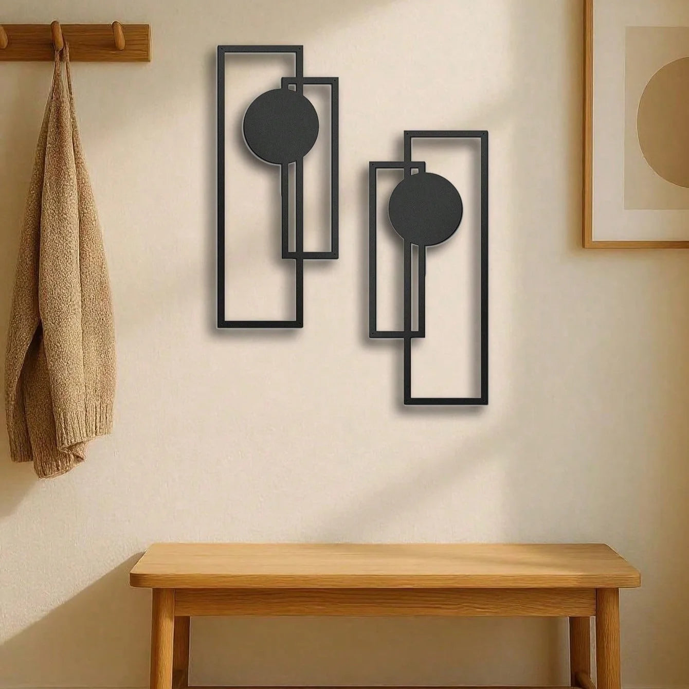 Sleek Metal Wall Sculpture - Geometric Rectangles & Solid Circle Designs, Modern Home Decor for Bedroom Living Room Bathroom