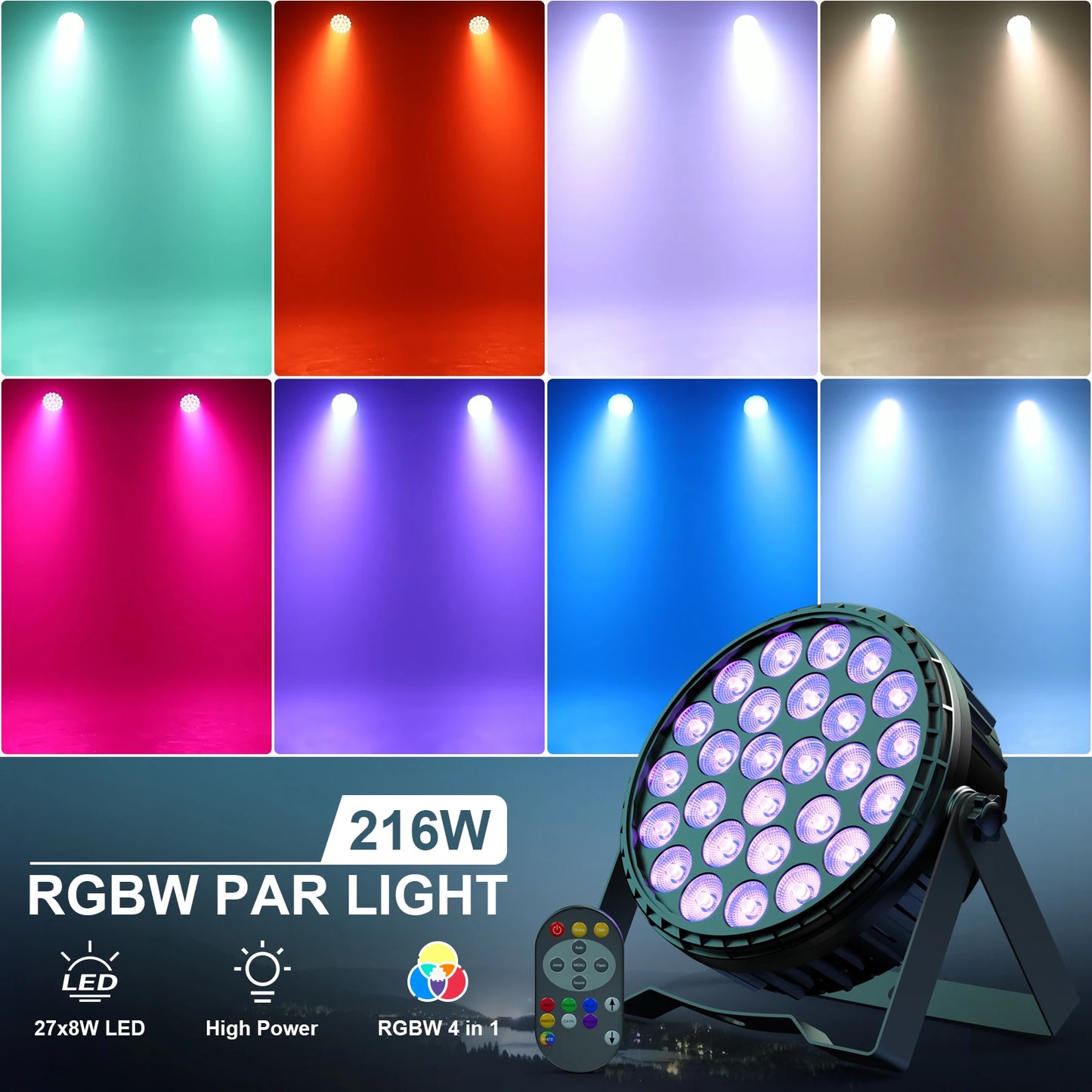 U'King 4PCS LED Flat Par Lighting 27x8W 4IN1 RGBW LED Par Light DMX512 Stage Light Effect for DJ Disco Bar Concert Christmas