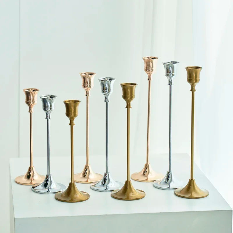 3pc Candlestick Holders Kit Brass Gold Candlestick Set Candle Holders Decorative Candlestick Stand for Wedding Party Dinning