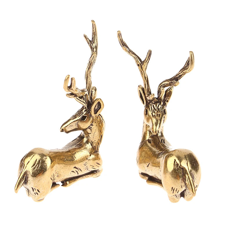 1Pc Retro Brass Christmas Elk Miniature Figurine Festival Decoration Accessories Mini Deer Statue Desktop Ornament Decors