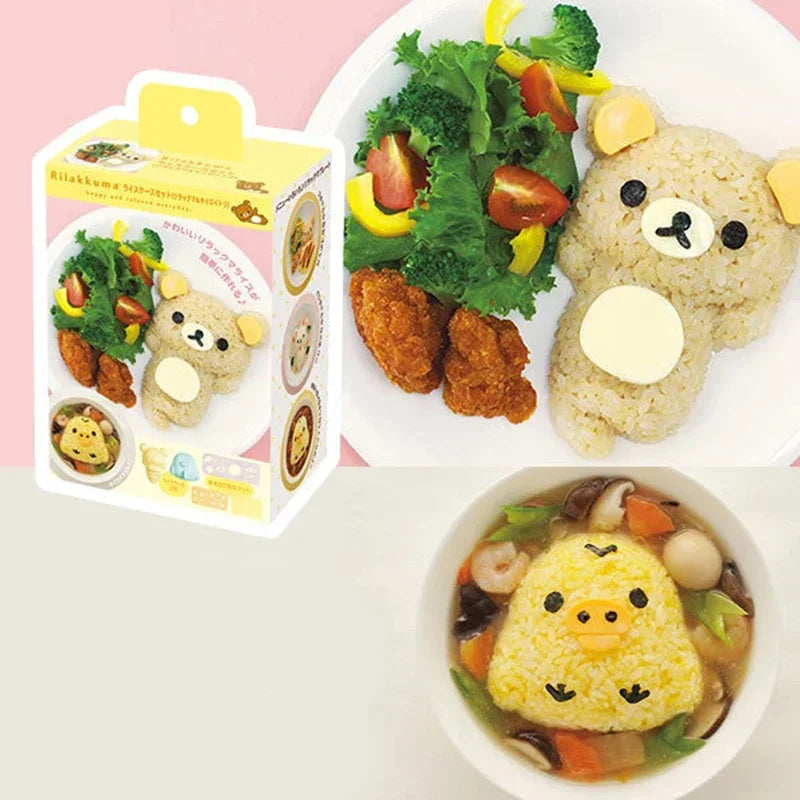 Rice Ball Mold Set Chicken Bear Kawaii Sushi Curry Rice Mould Pattern Bento Accessories Seaweed Cutter Kitchen Tools