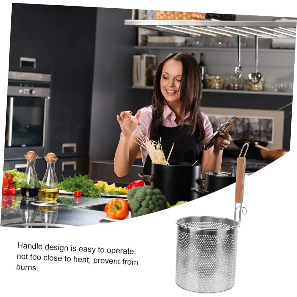 Stainless Steel Colander Round Handle Kitchen Strainer for Hot Pot Frying and Cooking Versatile Household Cooking Tool for Past