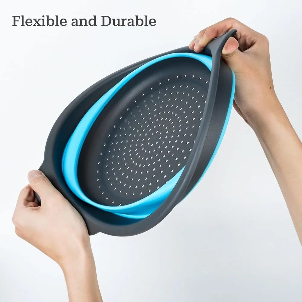 Collapsible Colander 3-Pack Set Space-Saving Foldable Kitchen Strainer with Non-Slip Base Durable Thickened PP+TPE Collapsible S