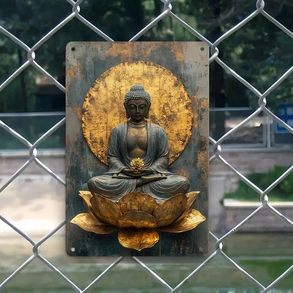 1PC Tin Sign Buddha Meditation - Zen Space/Home Decor, Golden Wall Art, 8x12 Inches / 20x30 Cm