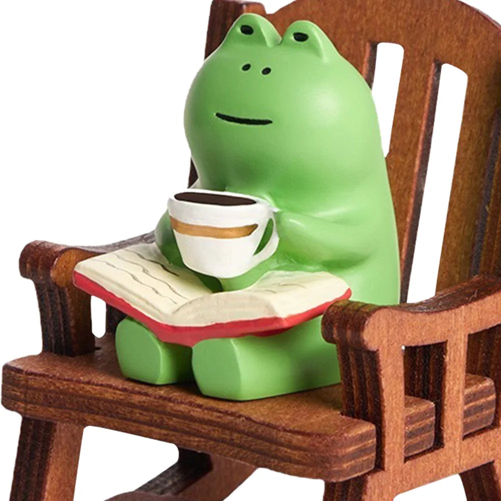 Handmade DIY Micro Rocking Chair Rocking Chair Design with Book Coffee Cute Frog Fat Miniature Home Bedroom Office Decoration