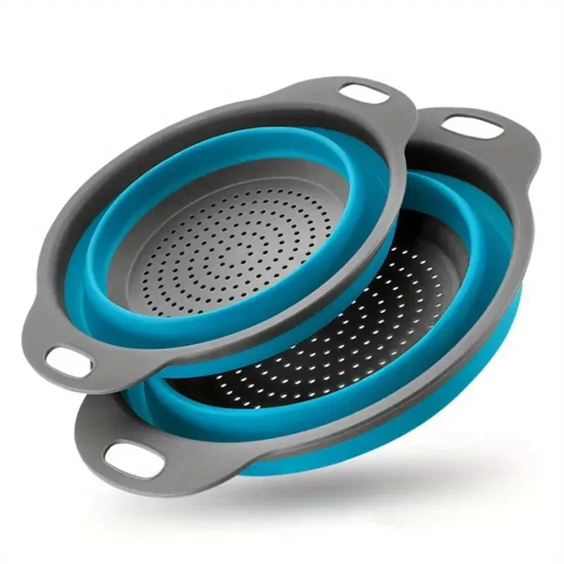 Space-Saving Silicone Colander with Handle Collapsible Silicone Fruit and Vegetable Washing Basket Essential Kitchen Gadget