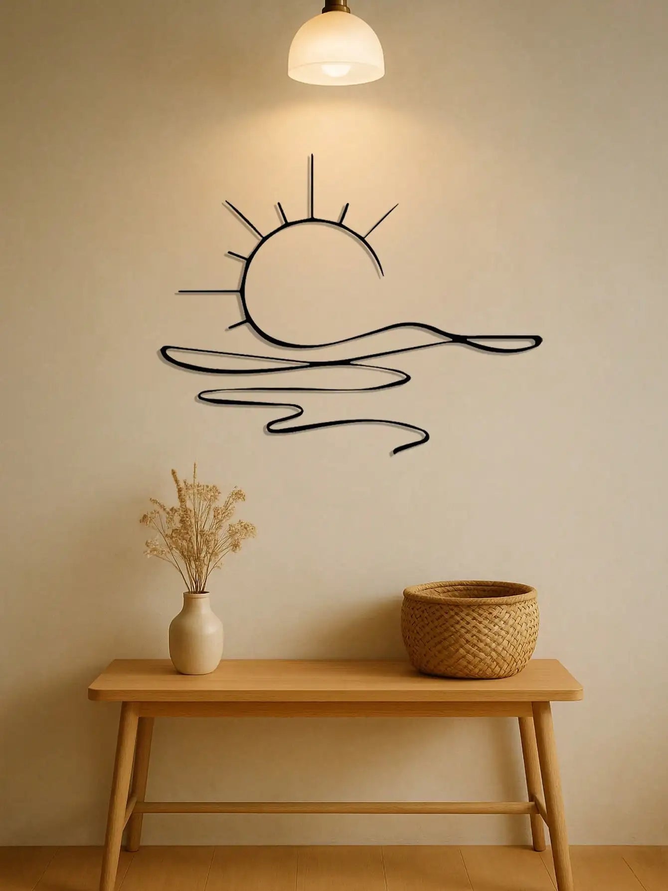Minimalist Sunrise Metal Wall Art - Abstract Sun Line Wall Decor for Modern Home, Elegant Housewarming Gift Idea for Living Room