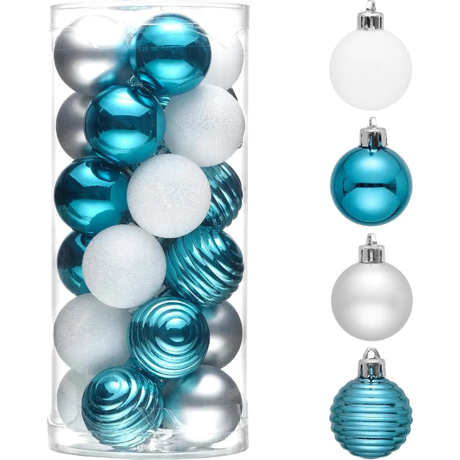 1.57 Inches Small Christmas Tree Decorations Ornament Set for 4th of July Fall Halloween 24ct Light Blue and Sil