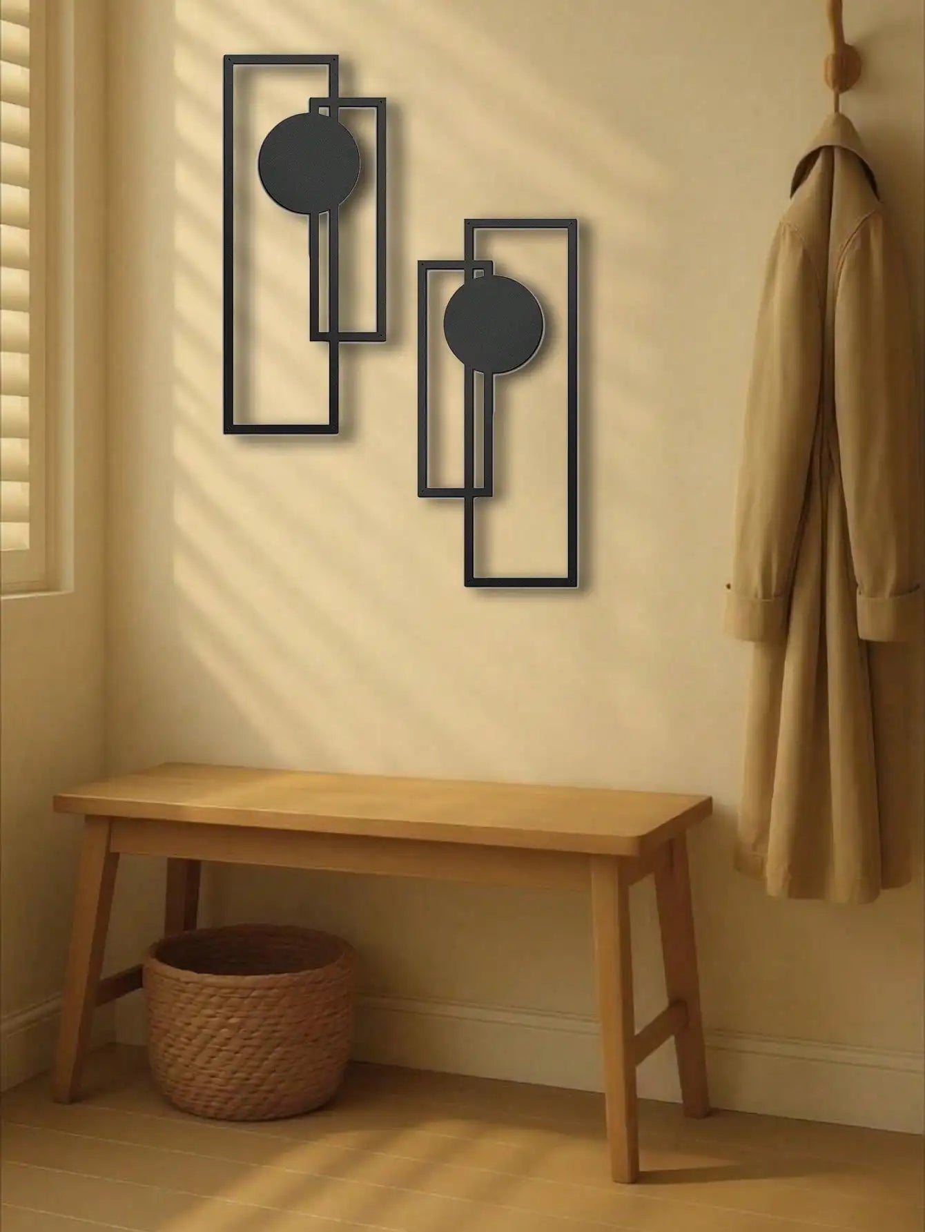 Minimalist Metal Wall Art – Geometric Rectangles & Circles: Modern Waterproof Home Decor, Gift & Halloween Accent