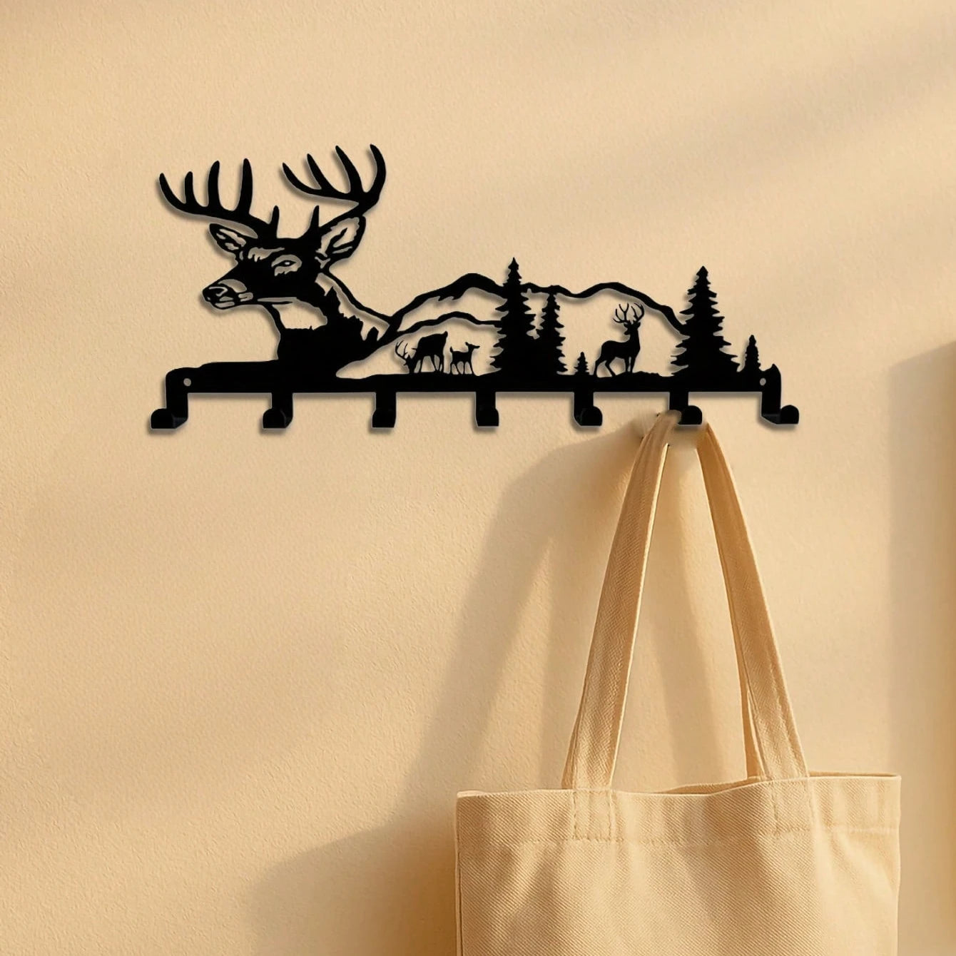 "Boho Deer & Forest Woodland Wall Key Holder – Rustic Entryway Organizer, Nature-Inspired Decor & Gift"