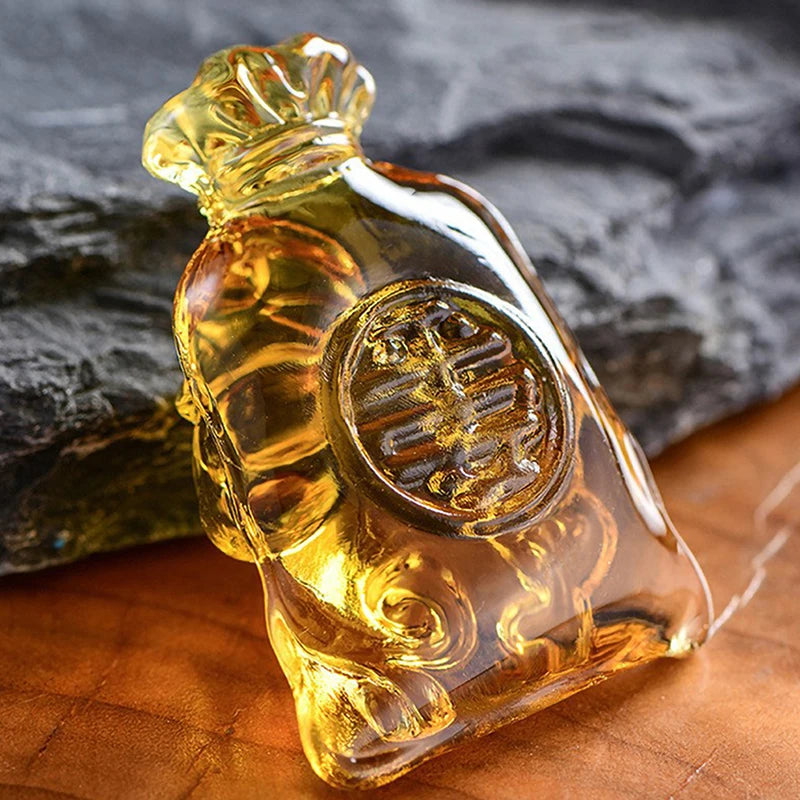 Citrine Money Bag Figurine Feng Shui Crystal Crafts Coin Lucky Ornament Office Living Room Table Decoration Glass New Year Gift