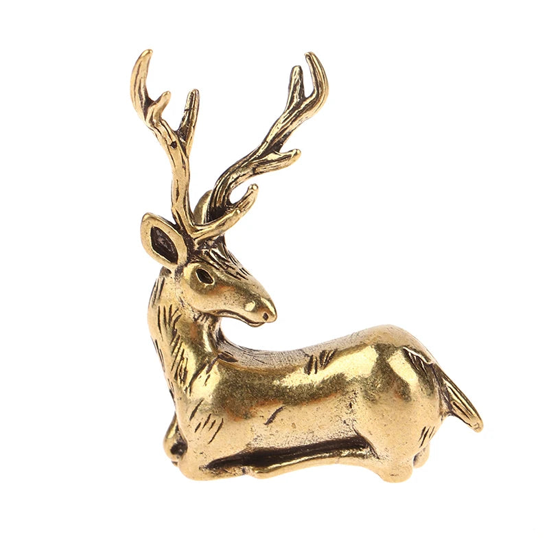 1Pc Retro Brass Christmas Elk Miniature Figurine Festival Decoration Accessories Mini Deer Statue Desktop Ornament Decors