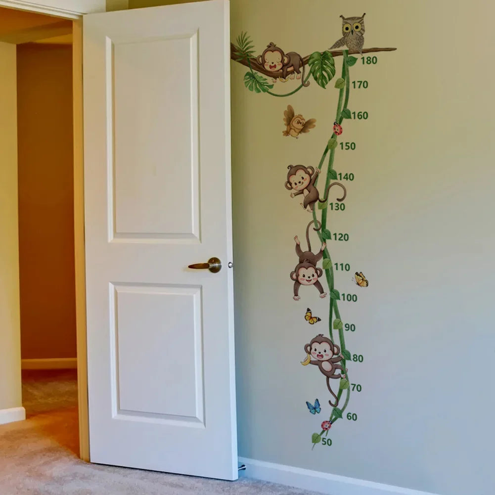 Monkey Vine Height Scale Wall Sticker Cartoon Kids Room Decoration Mural For Children Bedroom Home Decor Self-adhesive Wallpape