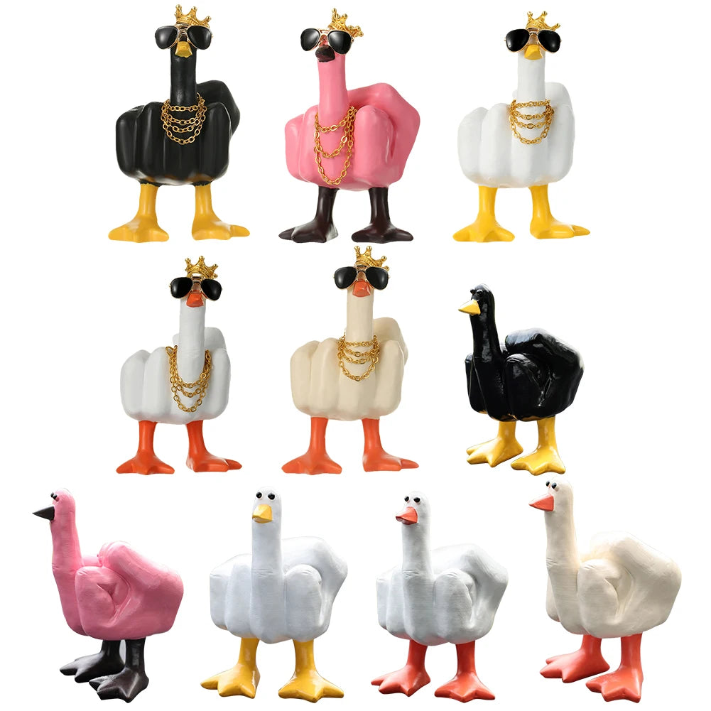 Middle Finger Duck Decorative Figurine Resin Tabletop Duck Ornament 7.5cm Funny Duck Statue for Home Garden Desk Decoration