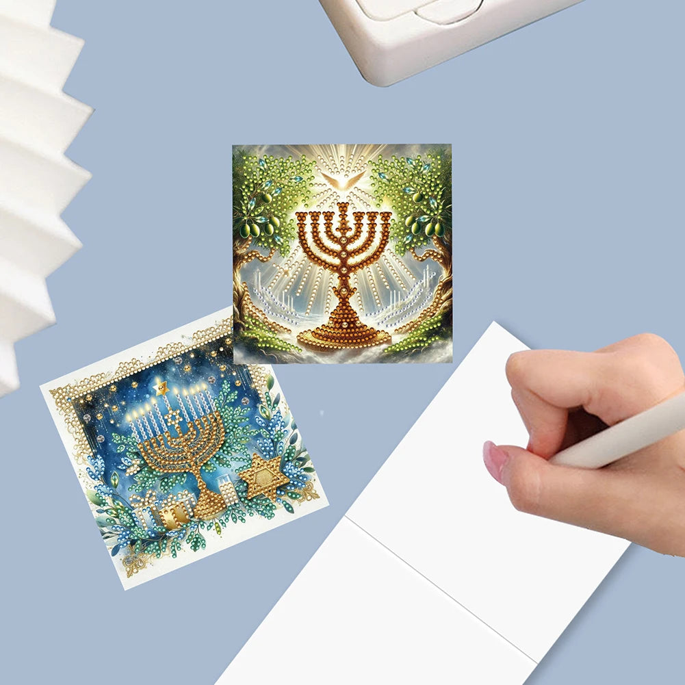 6PCS DIY Diamond Painting Greeting Card Set Hanukkah Pattern Diamond Art Greeting Cards for Birthdays Thanksgiving and Holidays