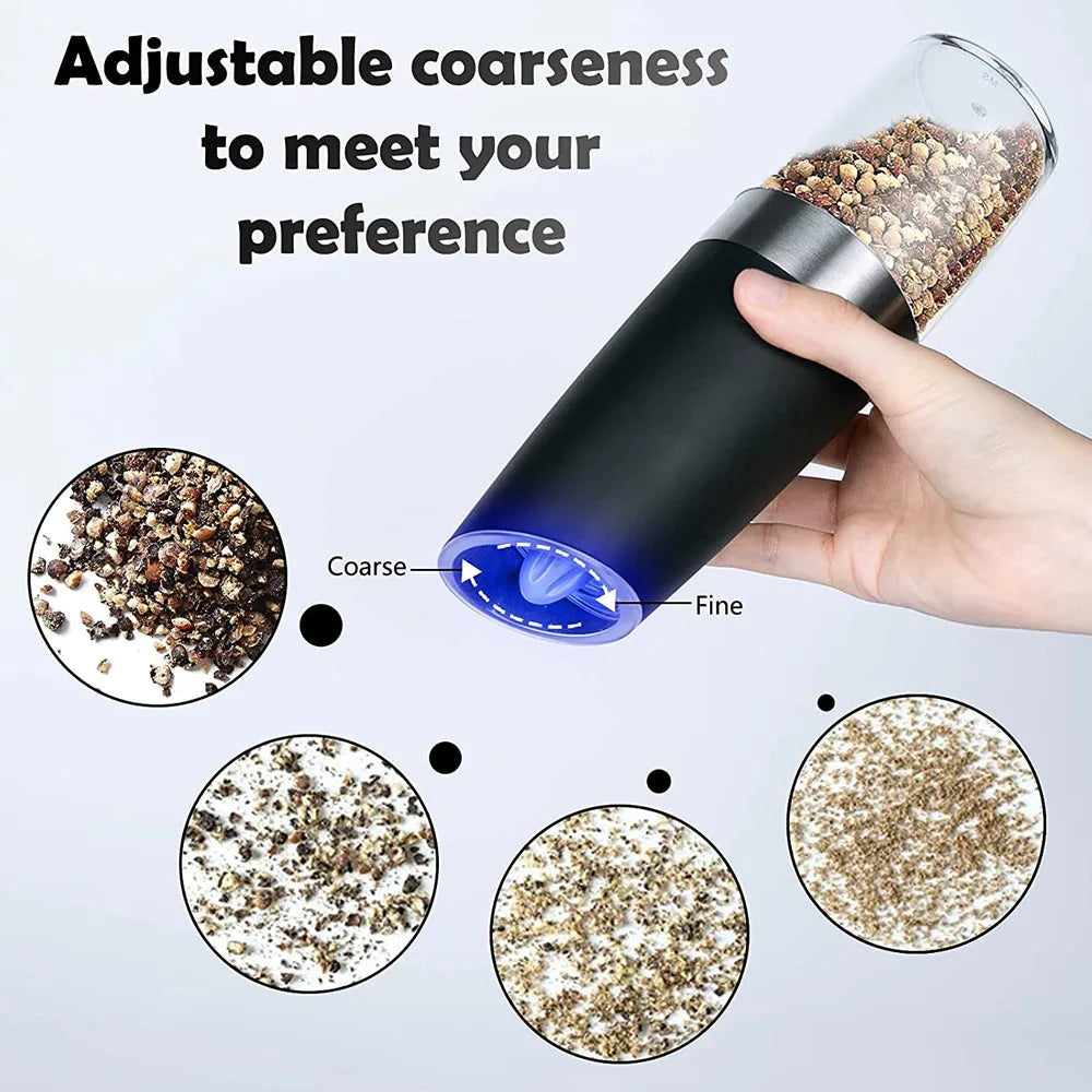 Winholder Gravity Electric Pepper and Salt Grinder Mill Adjustable Coarseness Battery Powered with Blue LED Light