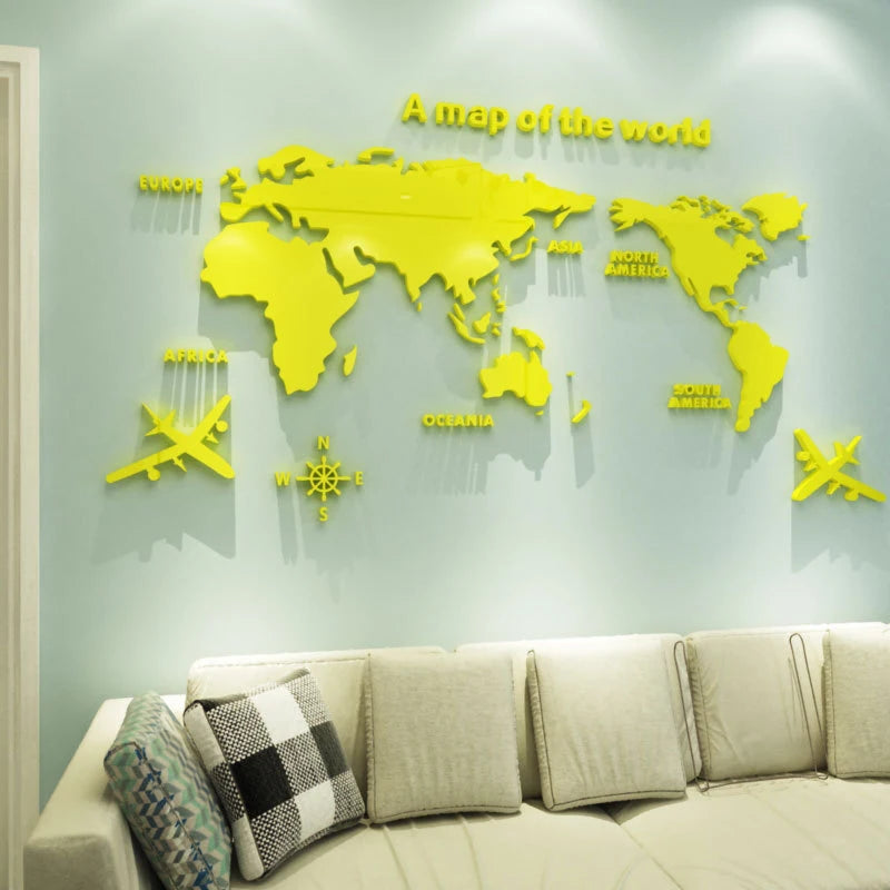 World Map Wall 3D Acrylic Wall Stickers Three-dimensional Mirror Stickers Bedroom Office Background Wall Decoration Stickers