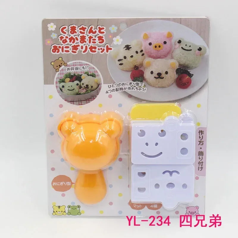 Rice Ball Mold Set Chicken Bear Kawaii Sushi Curry Rice Mould Pattern Bento Accessories Seaweed Cutter Kitchen Tools