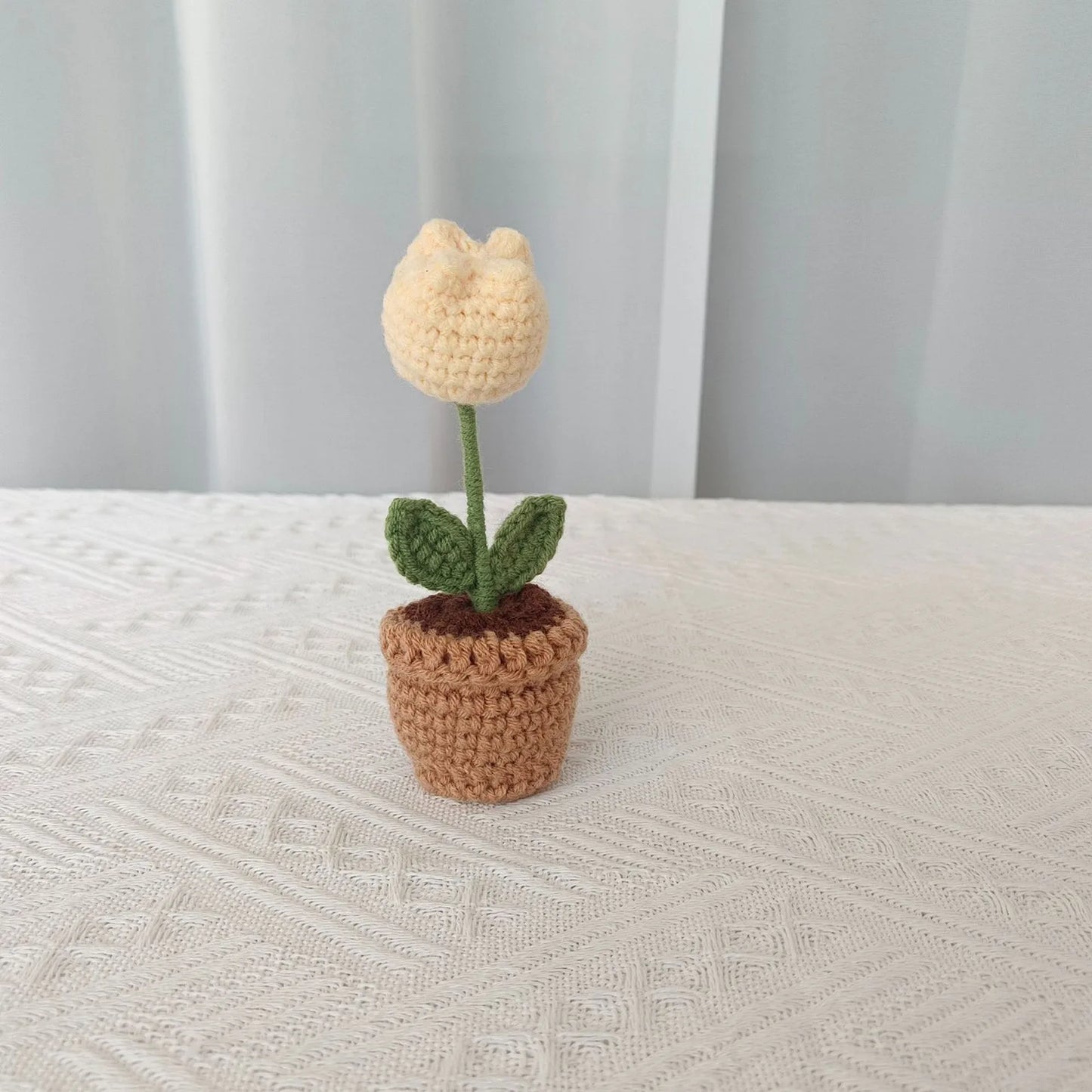 New Hand Knitting Potted Plants Handwoven Rose Sunflower Tulip Crochet Flower Bouquet Potted Ornament Table Home Room Decoration