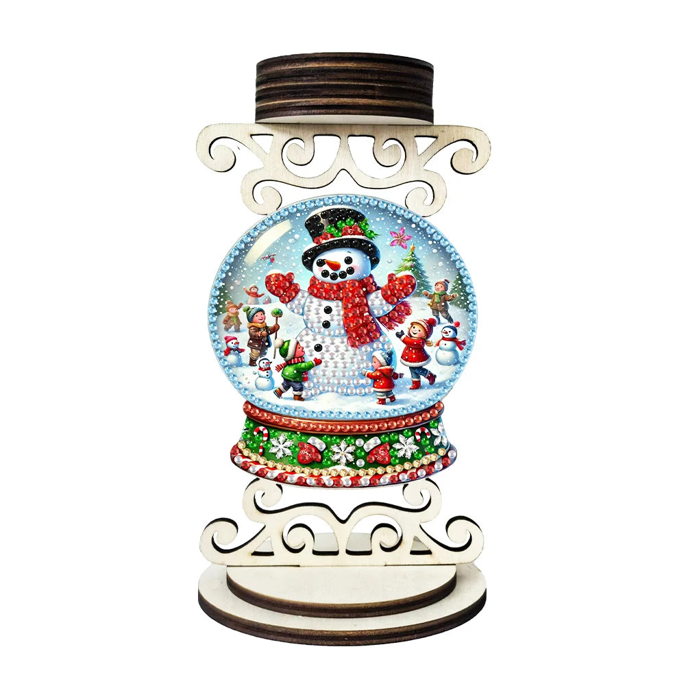 Wooden Special Shaped Xmas Theme Mosaic Rhinestone Drawing Candlestick Decor Desktop Diamond Art Candle Holder for Party Decor