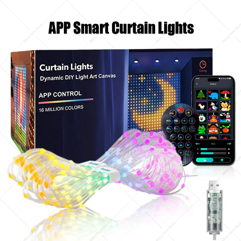 400LEDs Curtain Light String RGB String Lights APP Remote Control Music Sync USB Plug Curtain Light for Room Curtain Decorations