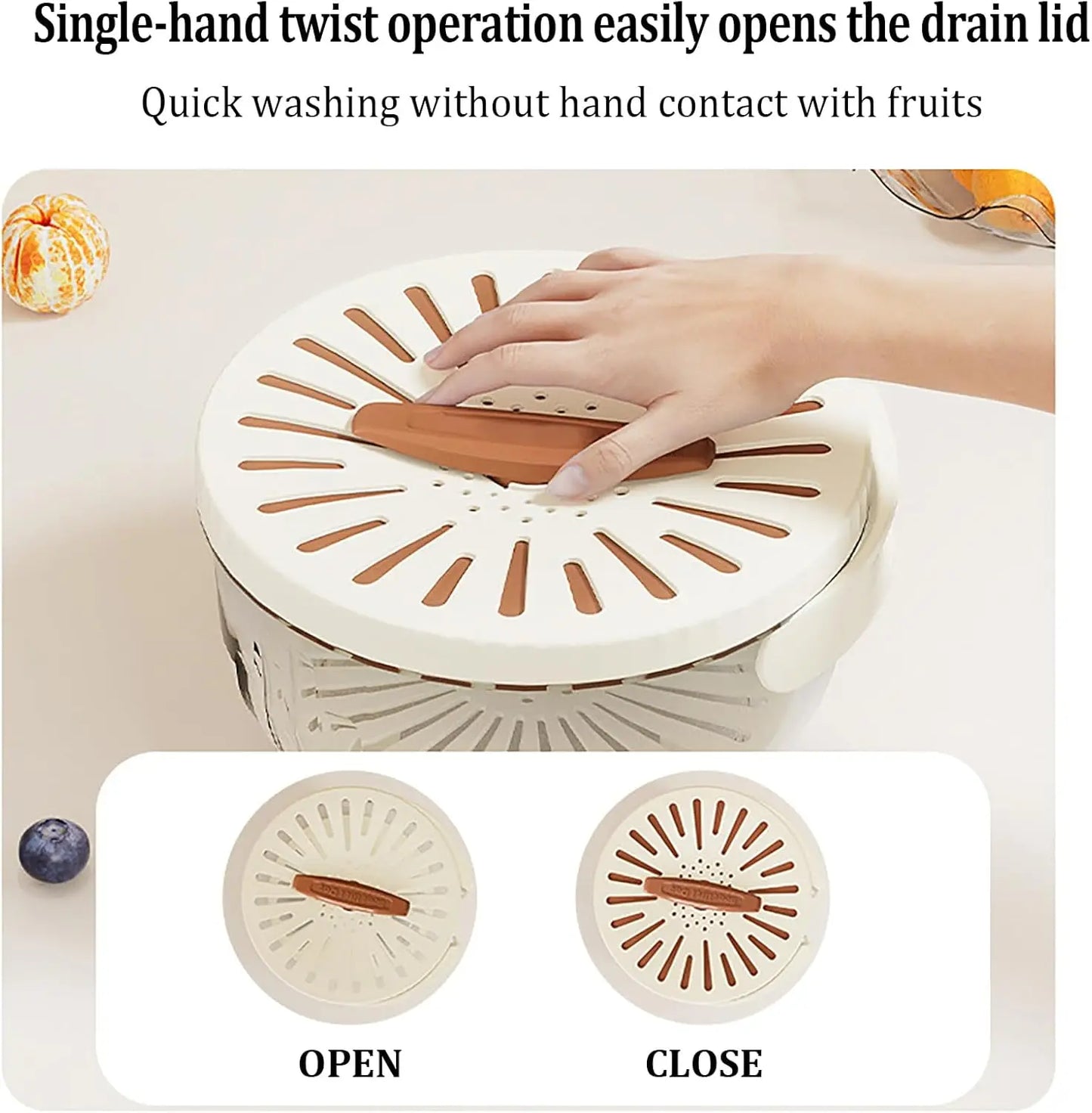 Kitchen Fruit Drainage Basket, Multifunctional Drainage Bowl, Fruit and Vegetable Washing Bowl with Lid, Kitchen Dual-Layer Drai