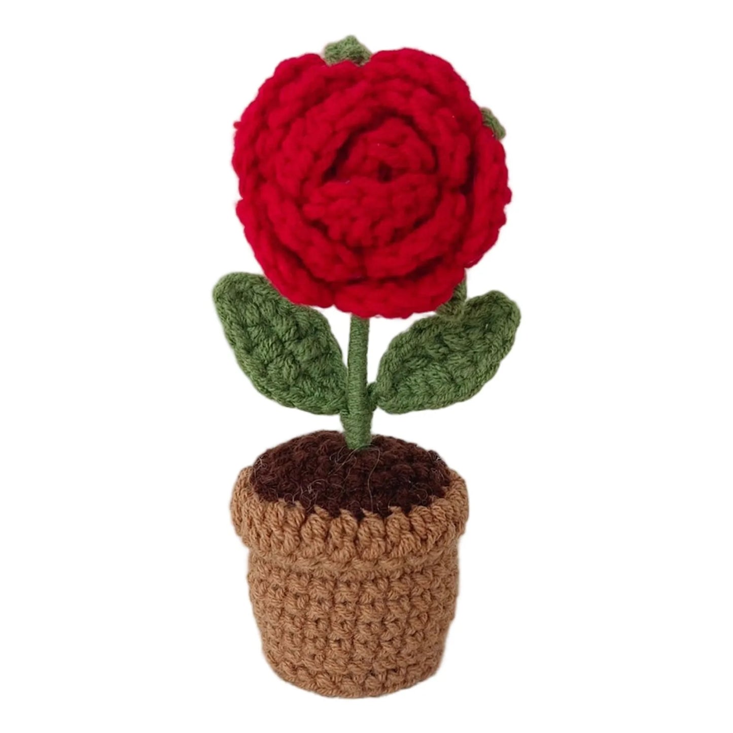 New Hand Knitting Potted Plants Handwoven Rose Sunflower Tulip Crochet Flower Bouquet Potted Ornament Table Home Room Decoration