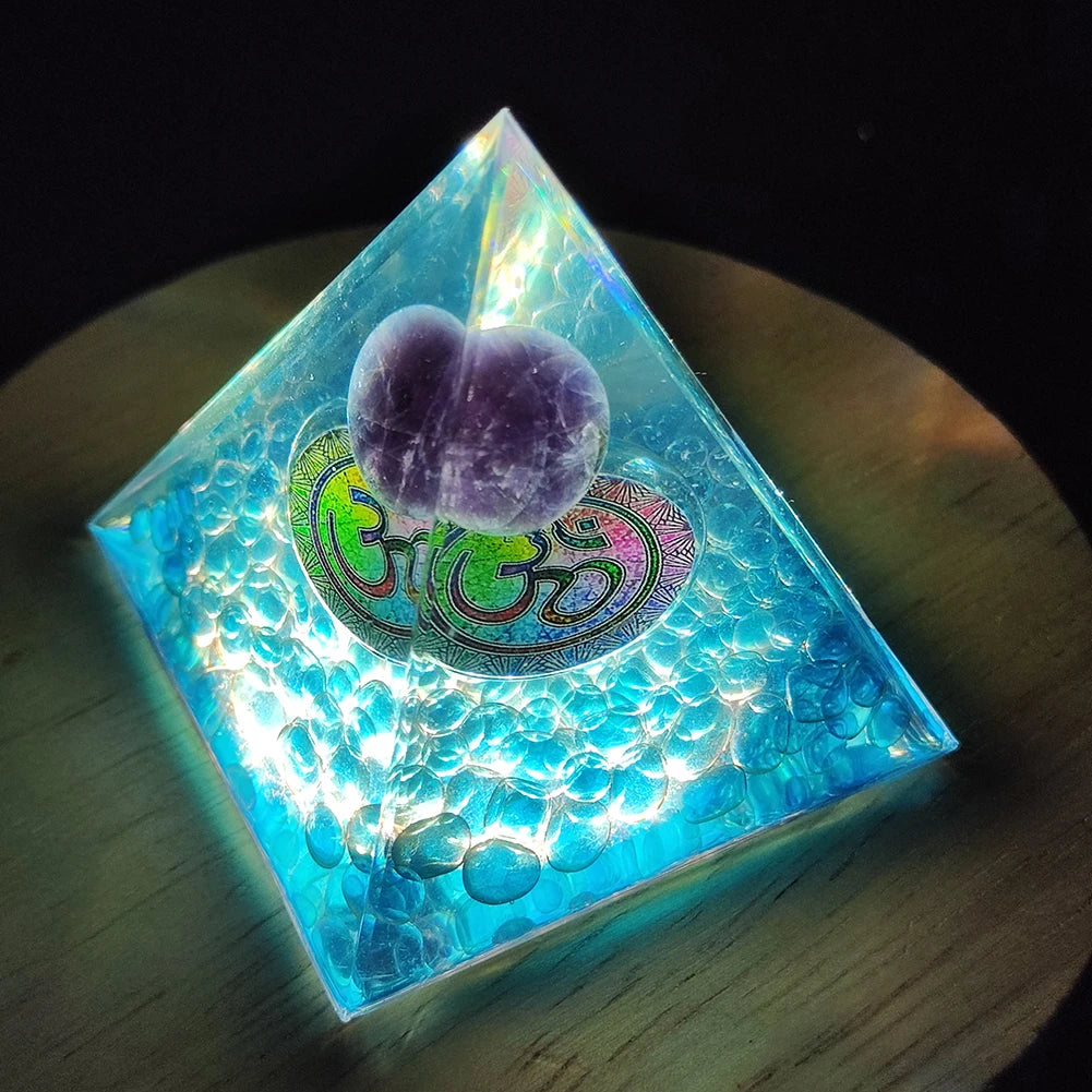 Crystal Orgone Pyramid Handmade Healing Reiki Energy Generator Orgonite Ornament Tabletop Garden Miniature Decoration
