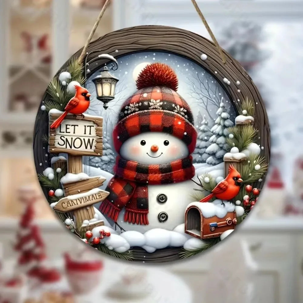 Snowman Christmas Wreath Centerpiece -Round Holiday Door Wall Hanging Ornament,Must-Have Xmas Home Decor for Festive Celebration