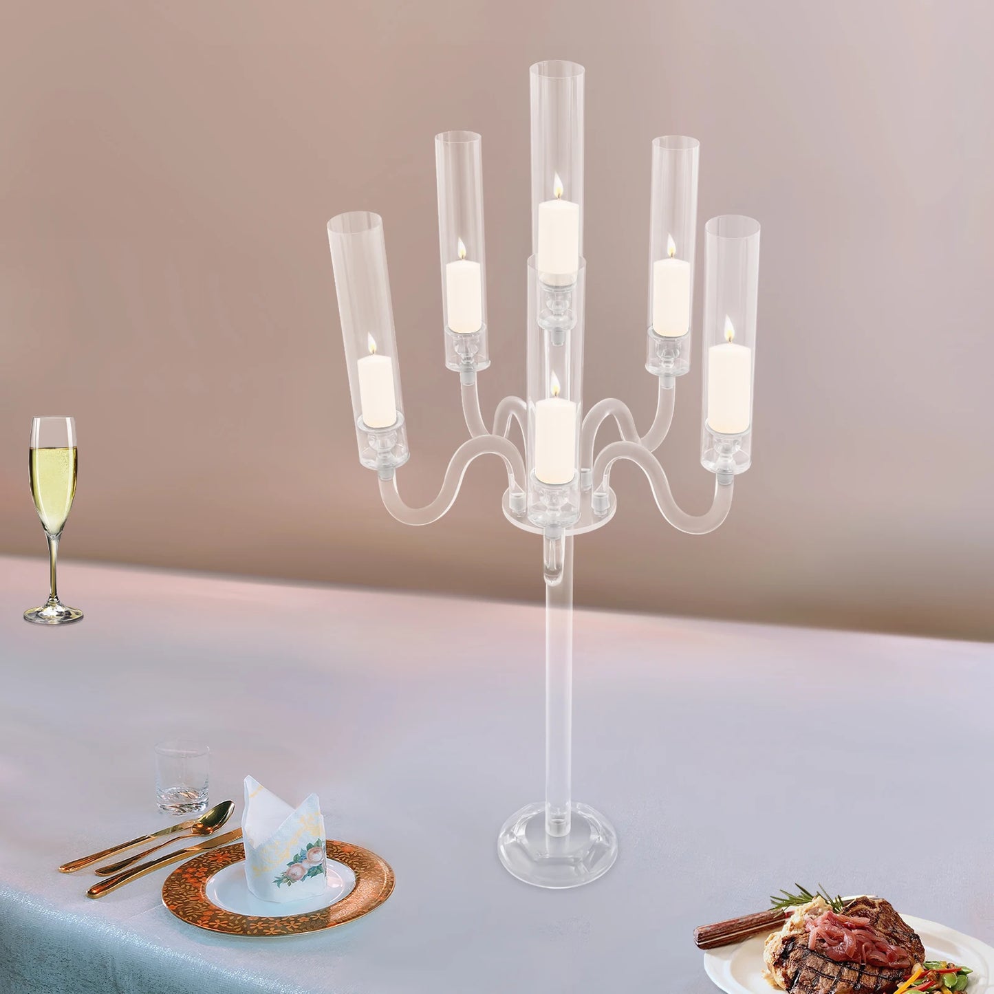 6 Arm Acrylic Candle Holder, Candle Holder for Wedding Party, Candle Holder