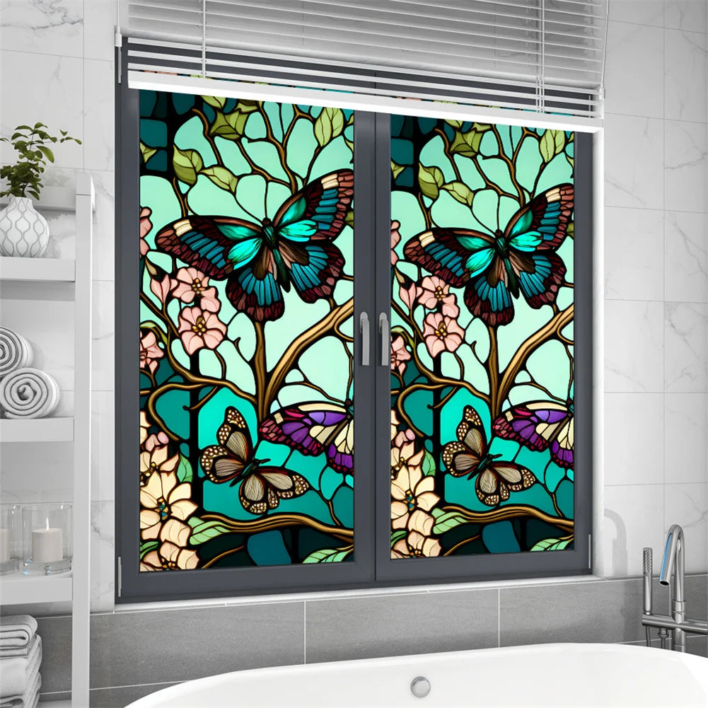 1 Sheet Window Privacy Film Floral, Removable Butterfly Window Stickers Privacy Decor Glass Window Cling Decals for Bathroom