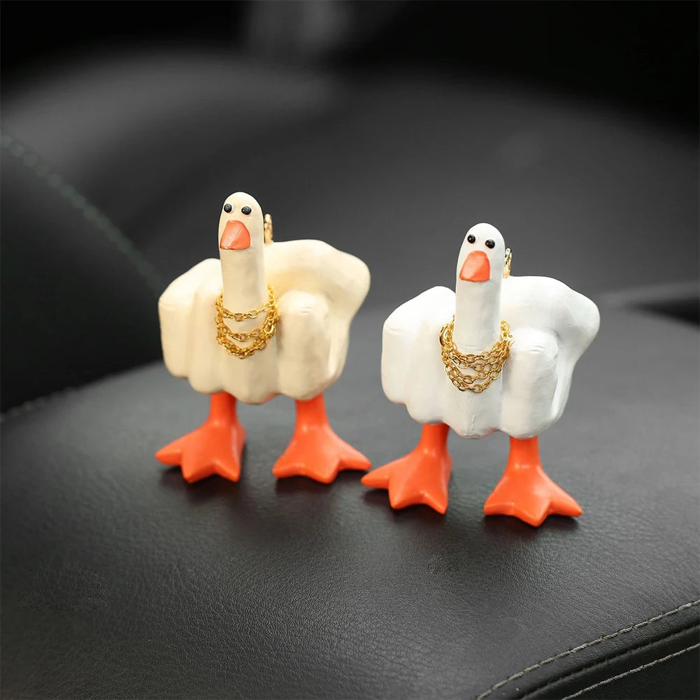 Middle Finger Duck Decorative Figurine Resin Tabletop Duck Ornament 7.5cm Funny Duck Statue for Home Garden Desk Decoration