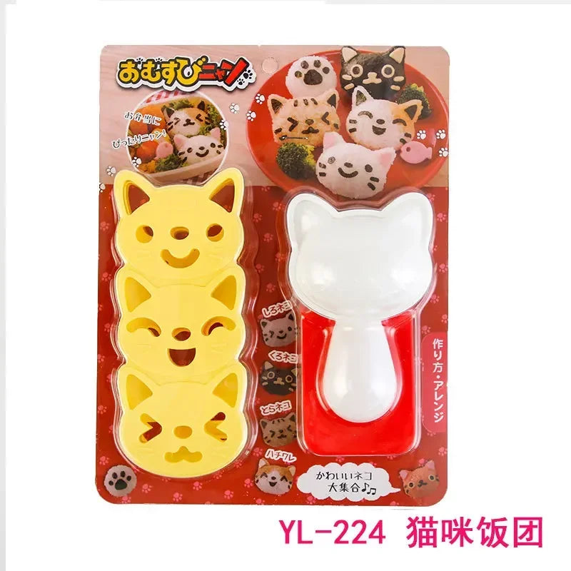 Rice Ball Mold Set Chicken Bear Kawaii Sushi Curry Rice Mould Pattern Bento Accessories Seaweed Cutter Kitchen Tools