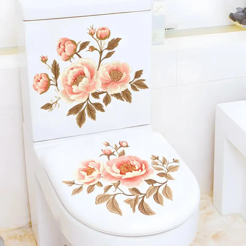 2Sheet Bathroom Toilet Sticker Modern Minimalist Flower Butterfly Pattern Self-adhesive Paintings For Bathroom Living Decoration
