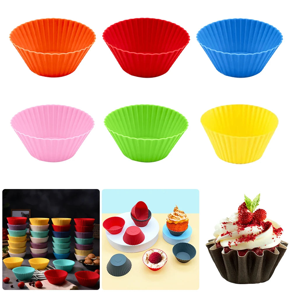 12 Pcs Bake Cupcake Mold Reusable Silicone Baking Cup Dessert Pudding Ramekin Holders Kitchen Baking Cup Muffin Cupcake Liners