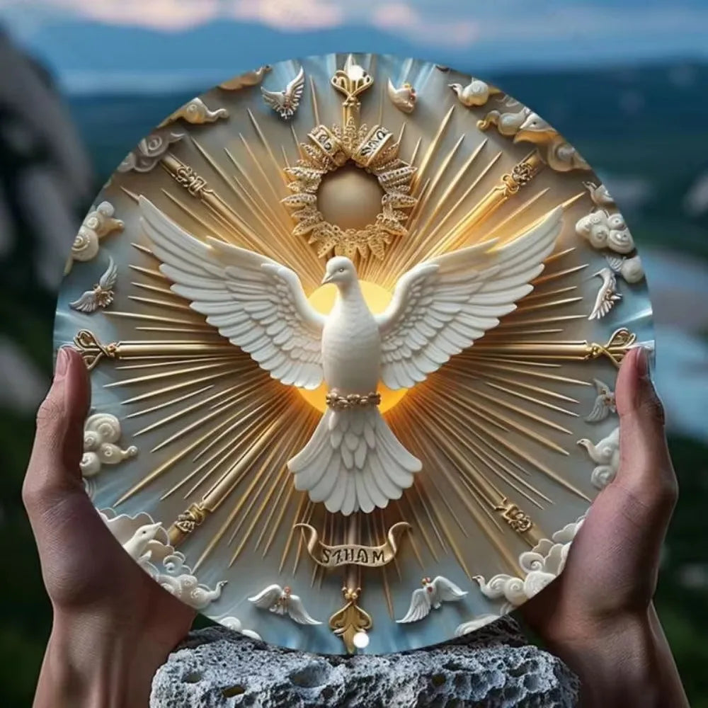 Christ the Spirit Dove Wall Art - 3D Relief Effect Aluminum Metal Logo Chinese Wall Hanging, Multi-Purpose Decor for Home Decor
