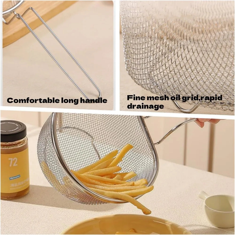 Stainless Steel Basin Colander with Handle, Mesh Semi-circular Colander Large Metal Strainer for Kitchen Food - Pasta, Berry, Ve