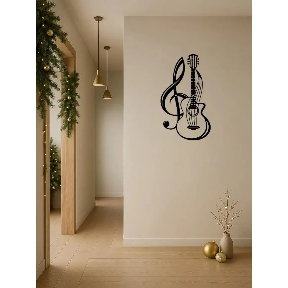 1PC Black Metal Guitar Wall Art (Wall Sculpture) |Creative Iron Hanging for Home | Music Lover Gift | Halloween & Christmas Gift